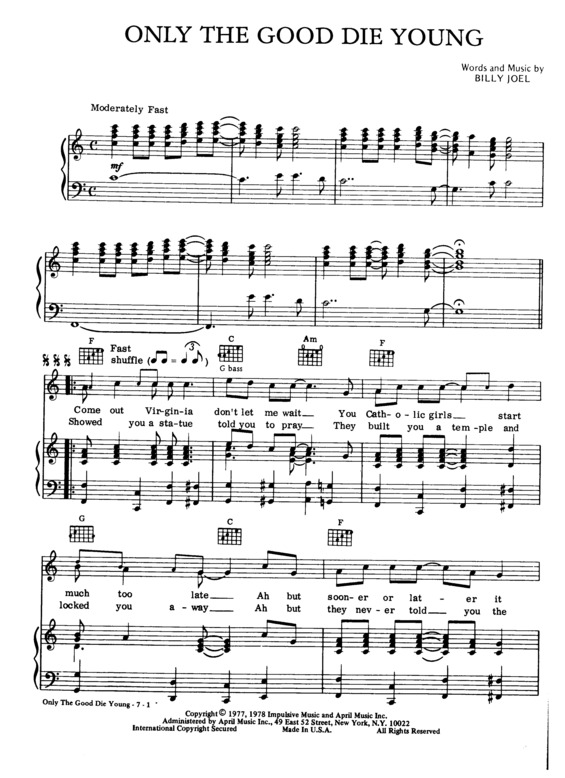 Partitura da música Only The Good Die Young v.3