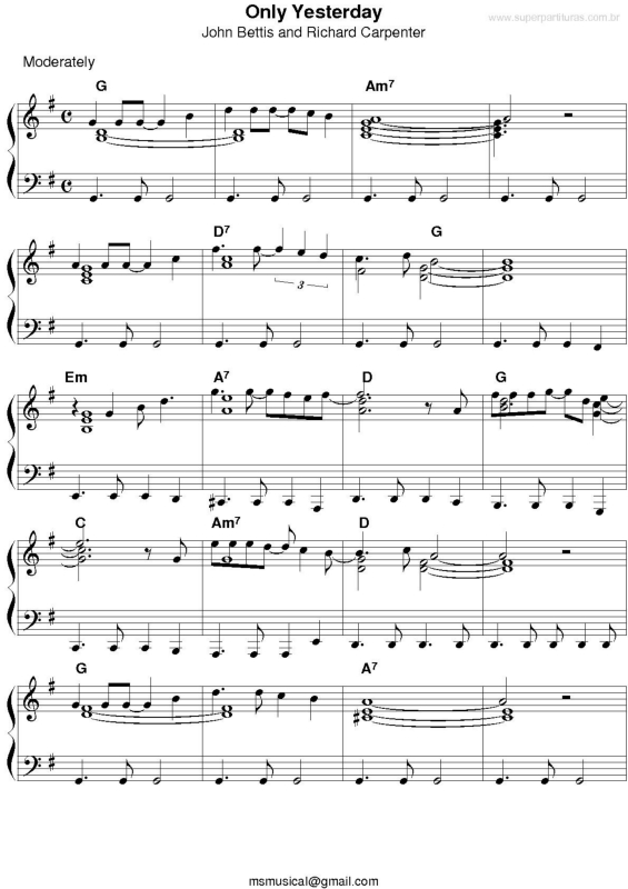 Partitura da música Only Yesterday