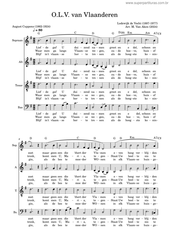 Partitura da música Onze Lieve Vrouw Van Vlaanderen – Lodewijk De Vocht