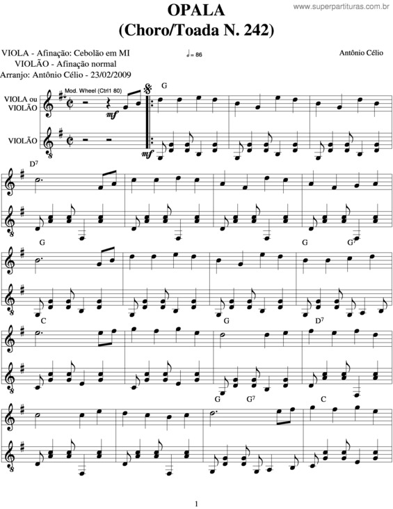 Partitura da música Opala