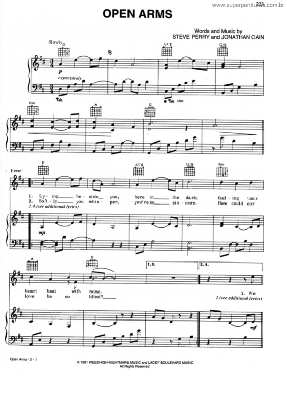 Partitura da música Open Arms v.2