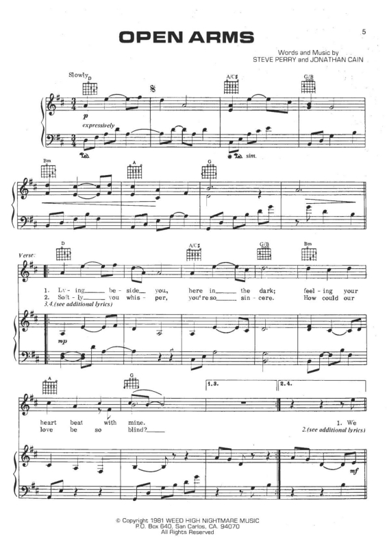 Partitura da música Open Arms