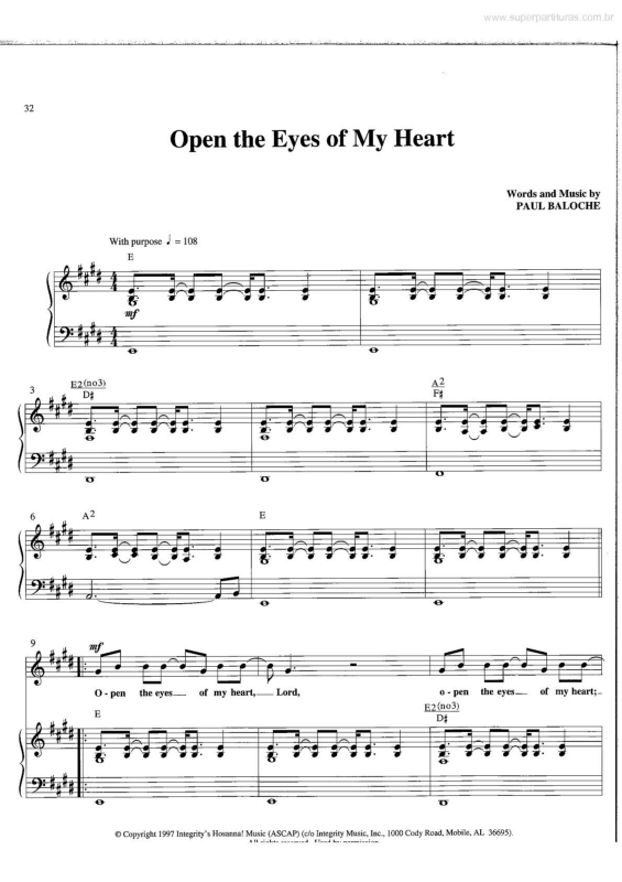 Partitura da música Open the Eyes of My Heart