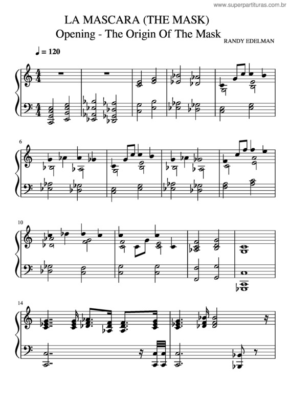 Partitura da música Opening – The Origin Of The Mask – Randy Edelman La Mascara  1994