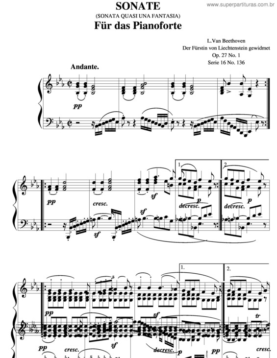 Partitura da música Opus 27 First Movement