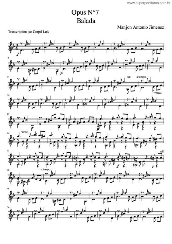 Partitura da música Opus N°7 Balada Manjon Antonio Jimenez