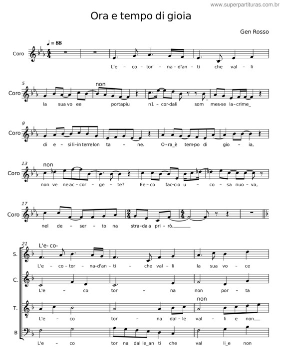 Partitura da música Ora E Tempo Di Gioia – Gen Rosso v.2