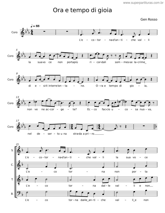 Partitura da música Ora E Tempo Di Gioia – Gen Rosso