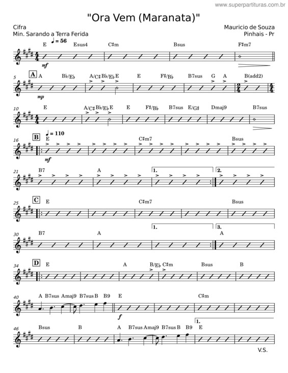 Partitura da música Ora Vem Maranata