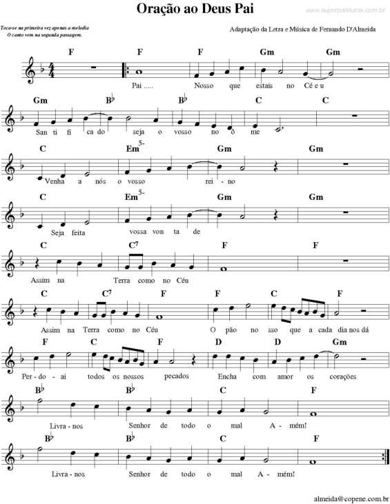 Partitura da música Oração ao Deus Pai v.2