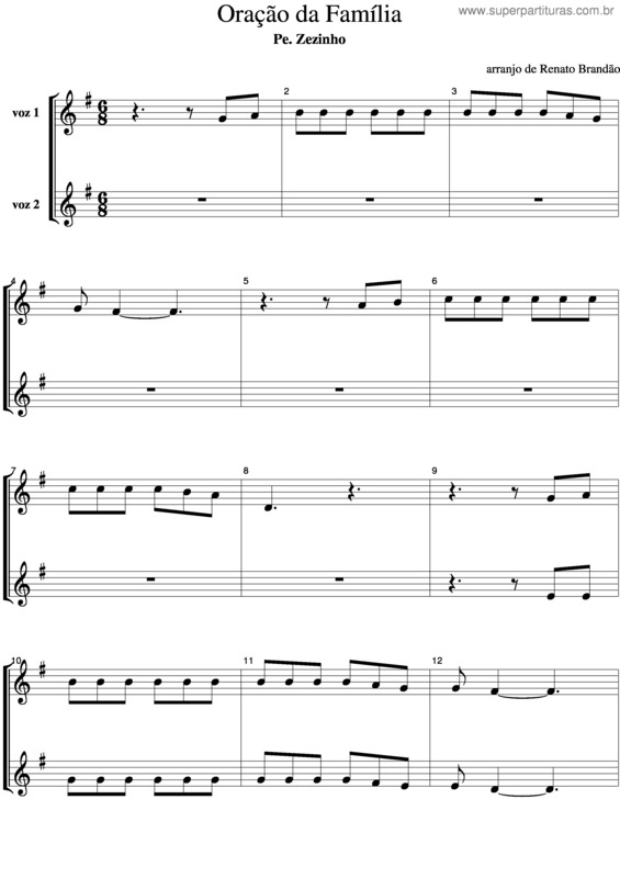 Partitura da música Oraçao Da Familia v.2