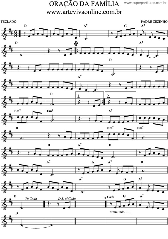 Partitura da música Oração Da Família v.4