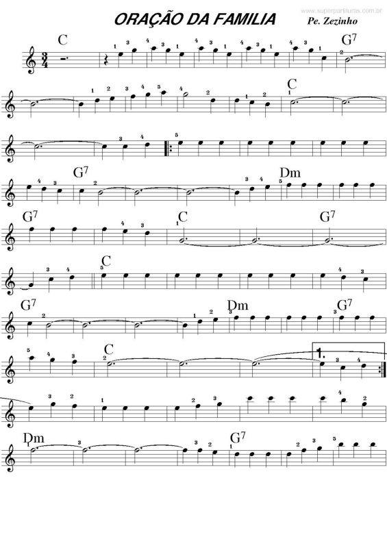 Partitura da música Oração da Família