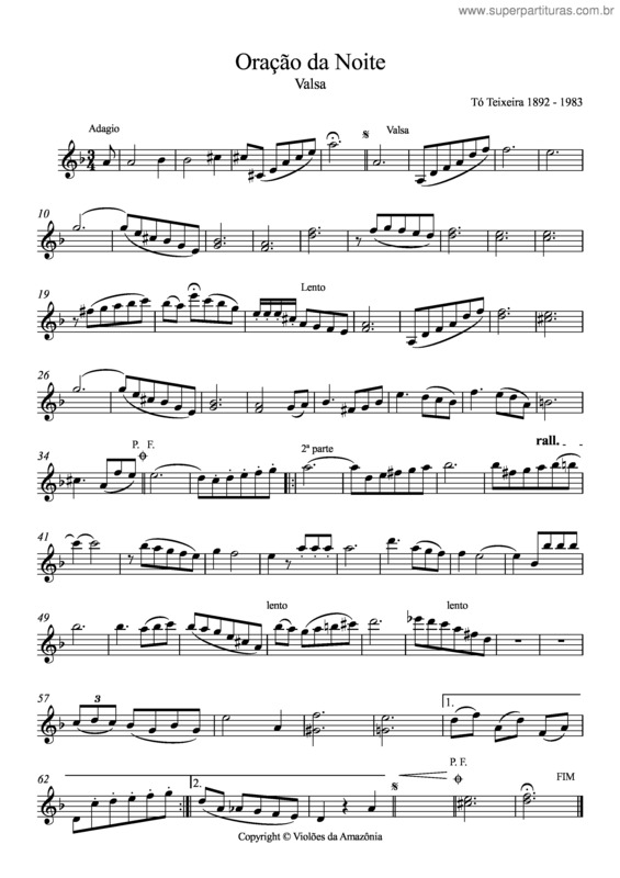 Partitura da música Oração da noite