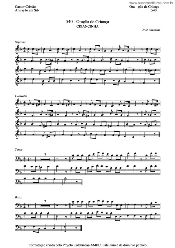 Partitura da música Oração De Criança v.3