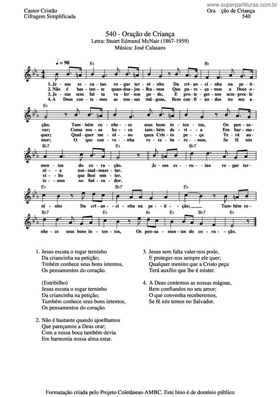 Partitura da música Oração De Criança