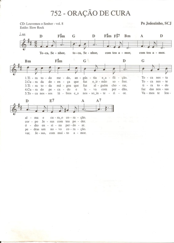 Partitura da música Oração de Cura