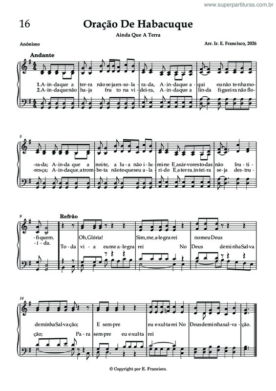 Partitura da música Oração De Habacuque - Hinário - 16
