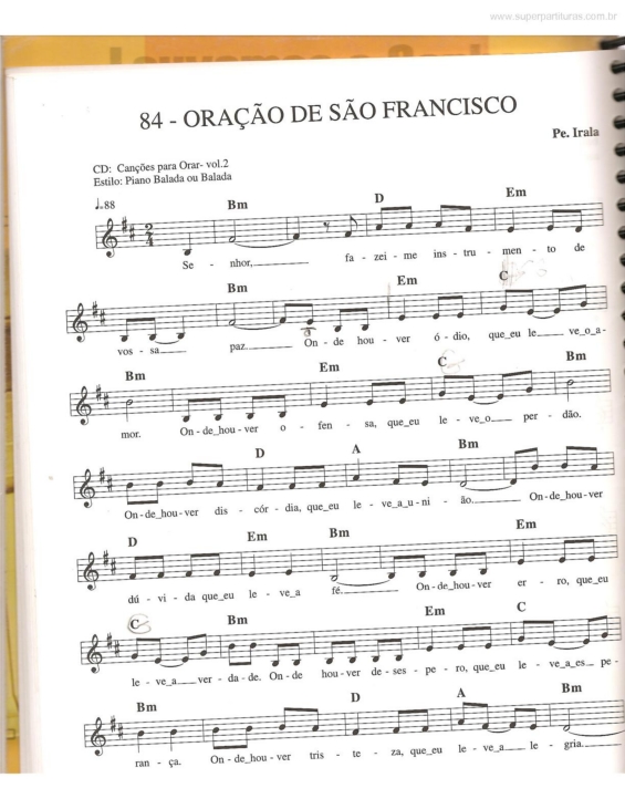Partitura da música Oração De São Francisco P1