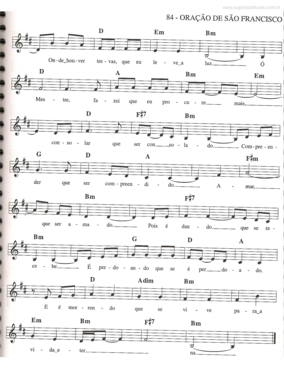 Partitura da música Oração De São Francisco P2