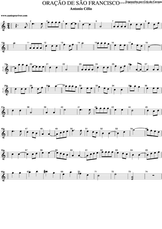 Partitura da música Oração De São Francisco v.2