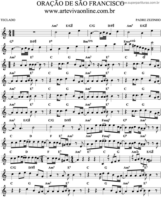 Partitura da música Oração De São Francisco v.5