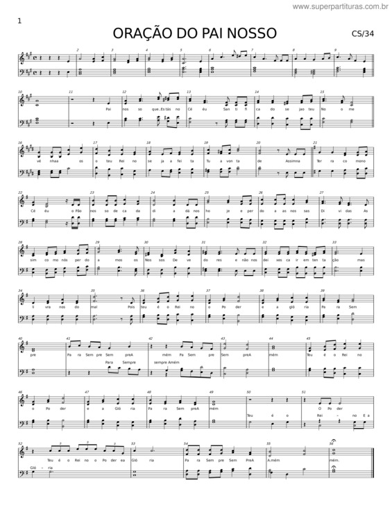 Partitura da música Oração Do Pai Nosso