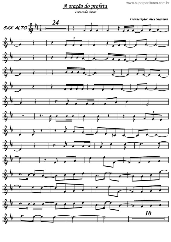 Partitura da música Oração do Profeta