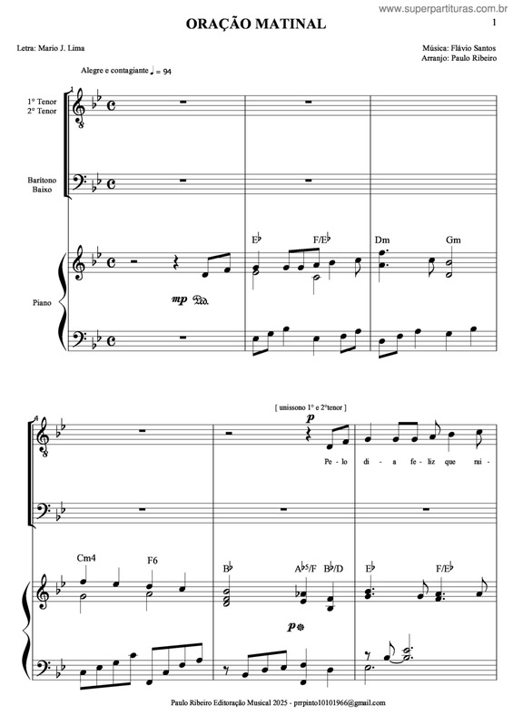 Partitura da música Oração Matinal