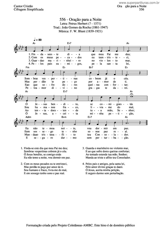 Partitura da música Oração Para A Noite