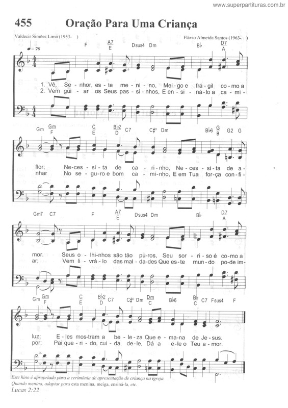 Partitura da música Oração Para Uma Criança