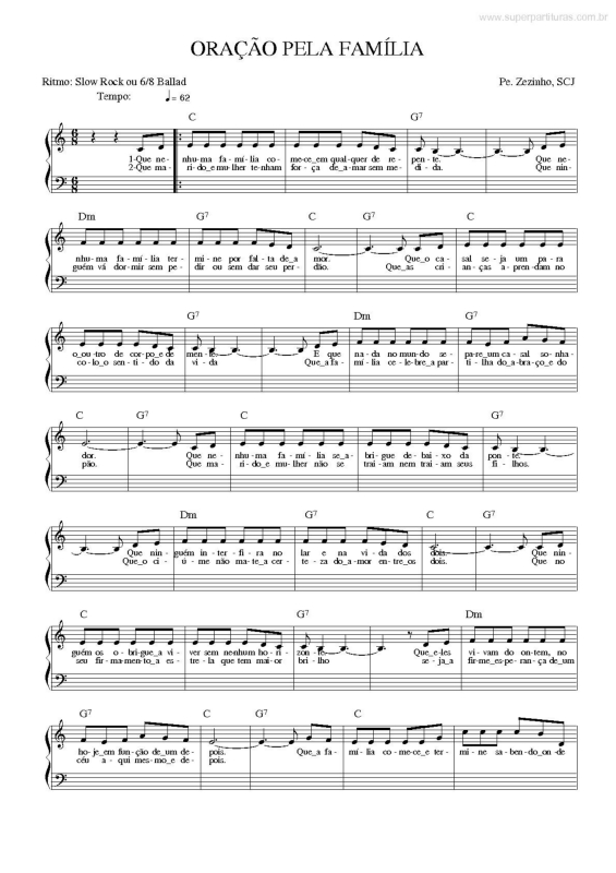 Partitura da música Oração Pela Família