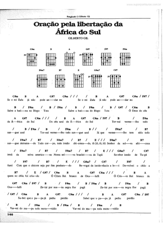 Partitura da música Oração pela Libertação da África do Sul