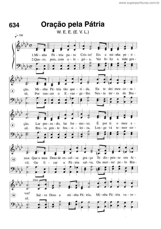 Partitura da música Oração Pela Pátria v.2