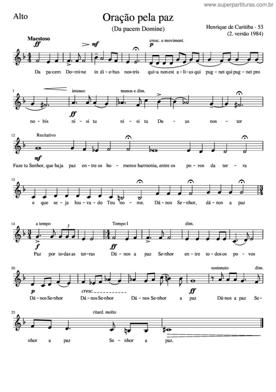 Partitura da música Oração Pela Paz–Alto