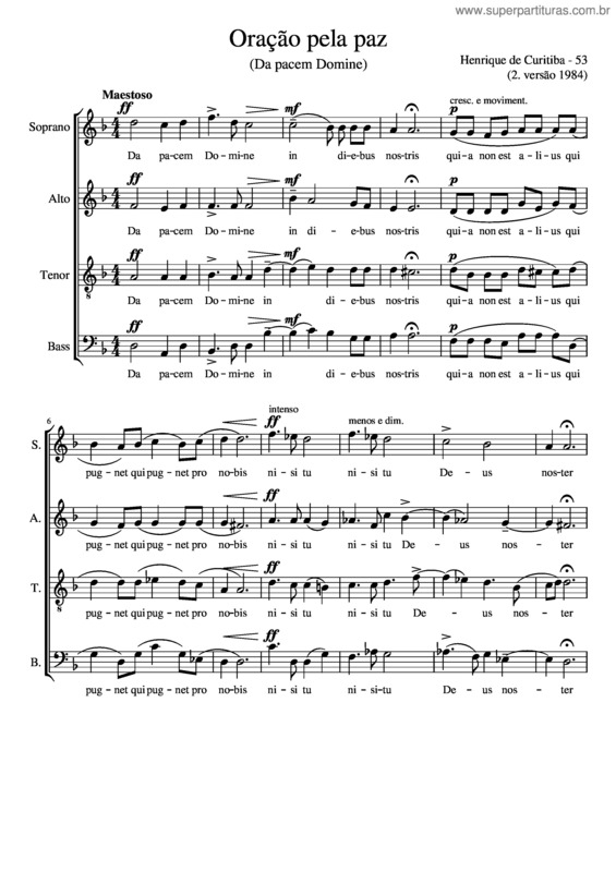 Partitura da música Oração Pela Paz v.2