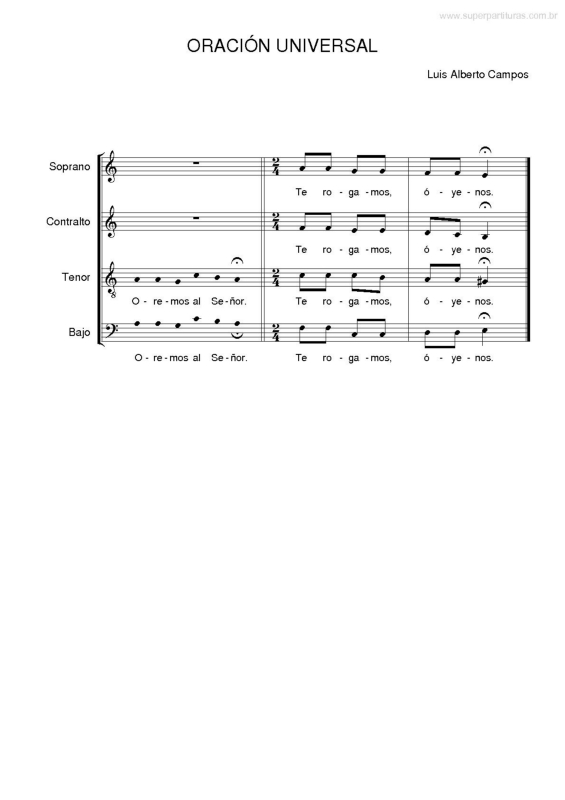 Partitura da música Oração Universal