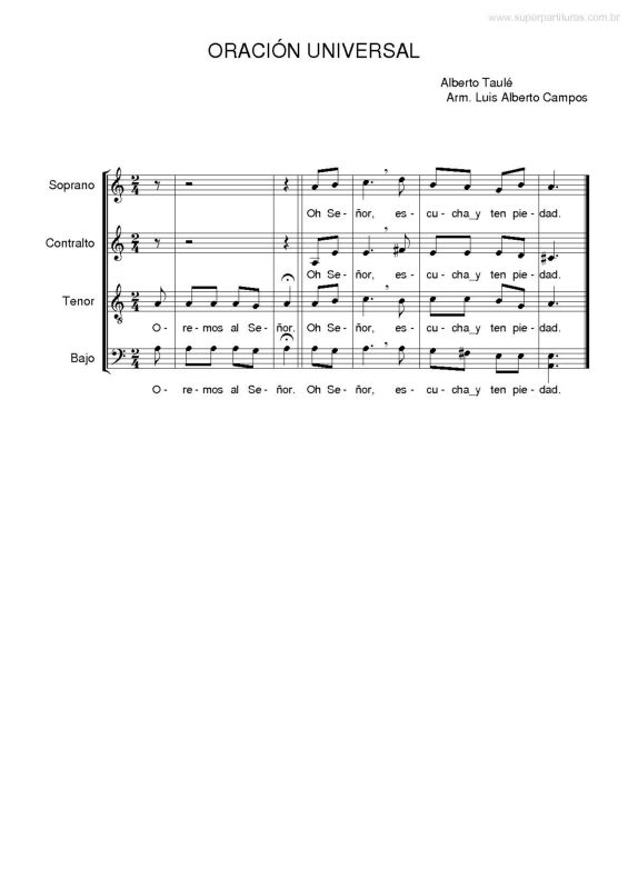 Partitura da música Oración Universal v.2