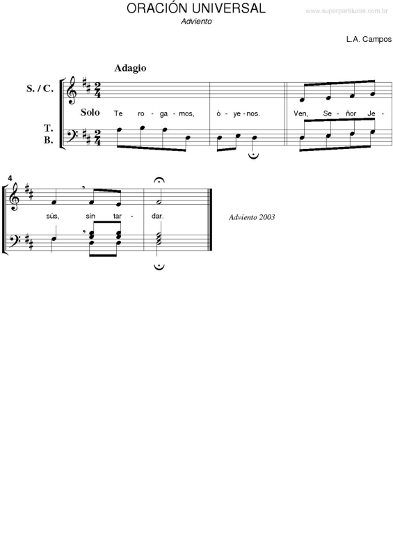 Partitura da música Oración Universal