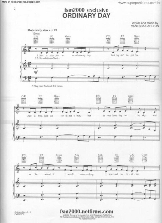 Partitura da música Ordinary Day v.2