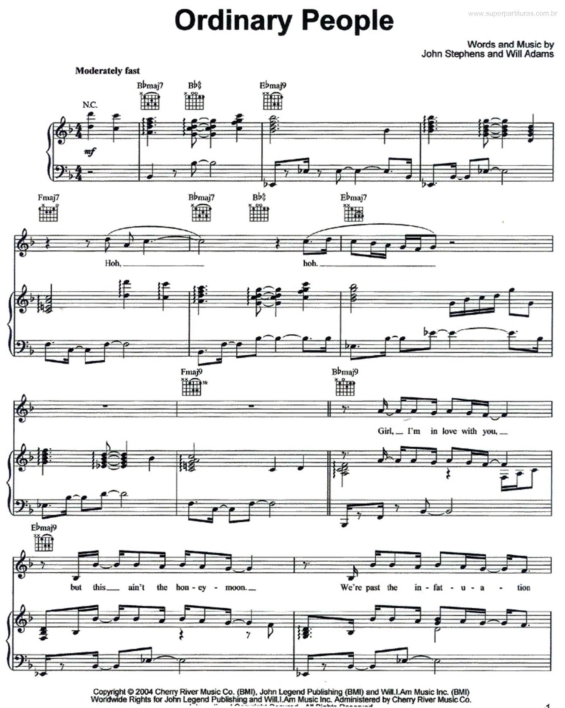 Partitura da música Ordinary People