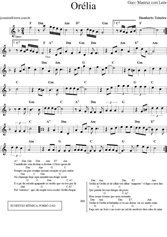 Partitura da música Orélia