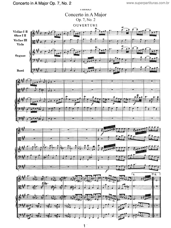 Partitura da música Organ Concerto in A major Op.7/2