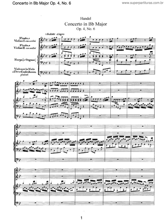 Partitura da música Organ Concerto in B flat major Op.4/6