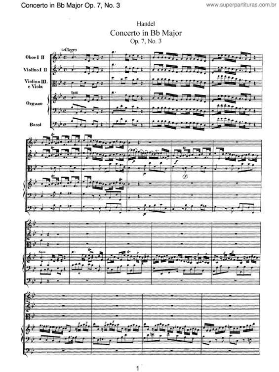 Partitura da música Organ Concerto in B flat major Op.7/3