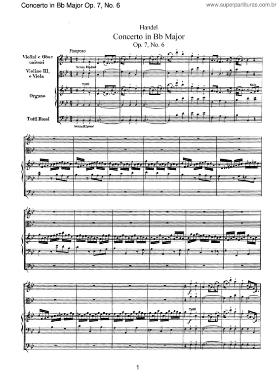 Partitura da música Organ Concerto in B flat major Op.7/6