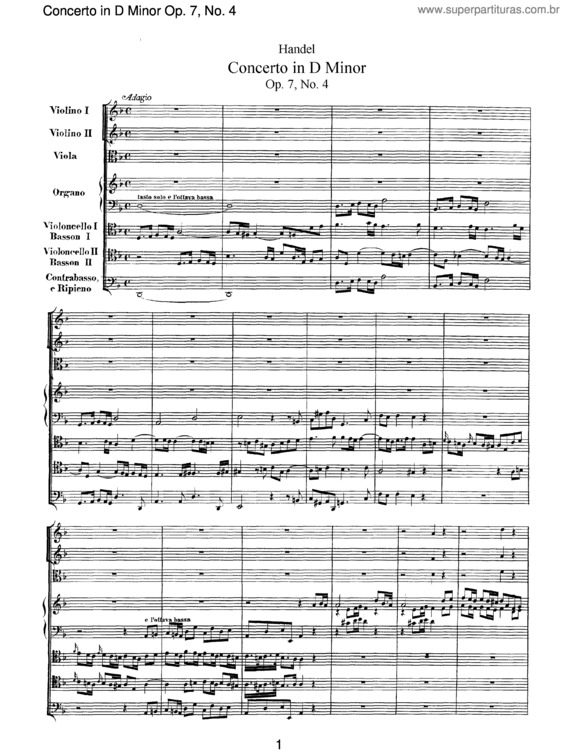 Partitura da música Organ Concerto in D minor Op.7/4