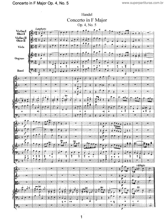 Partitura da música Organ Concerto in F Major Op.4/5