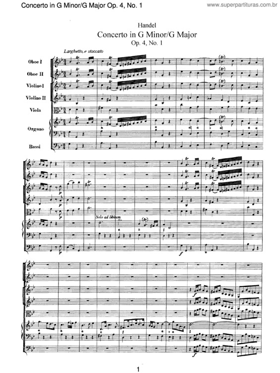 Partitura da música Organ Concerto in G minor Op.4/1