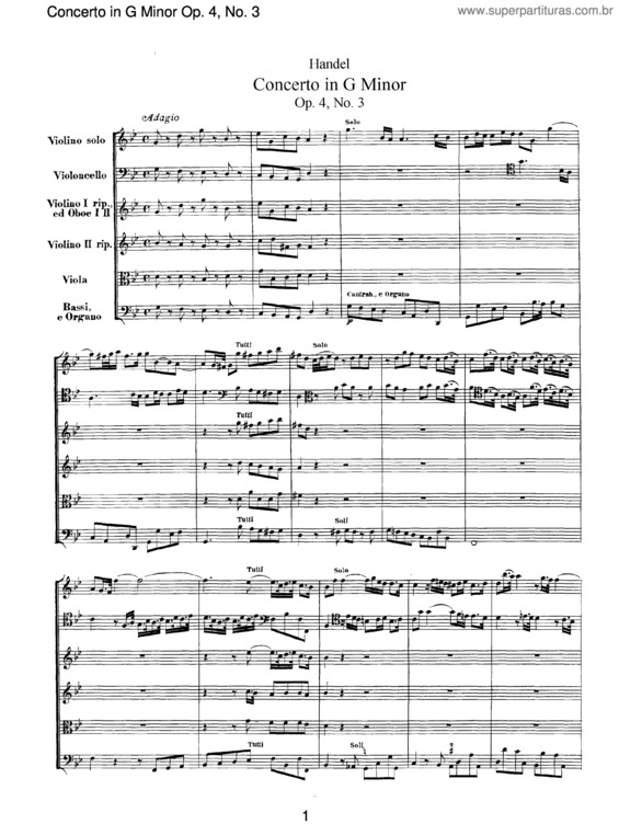 Partitura da música Organ Concerto in G minor Op.4/3